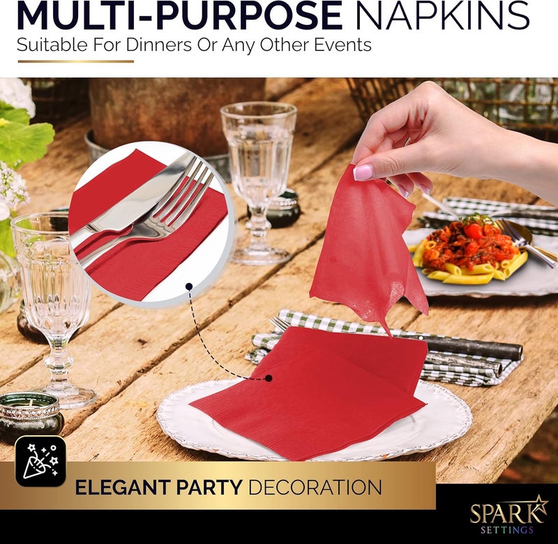Amcrate 100 Pack Red Beverage Napkins, Big Party Pack, 2 Ply, Ideal for Wedding, Party, Birthday, Dinner, Lunch, Cocktails. (5” x 5”) by - Image 5